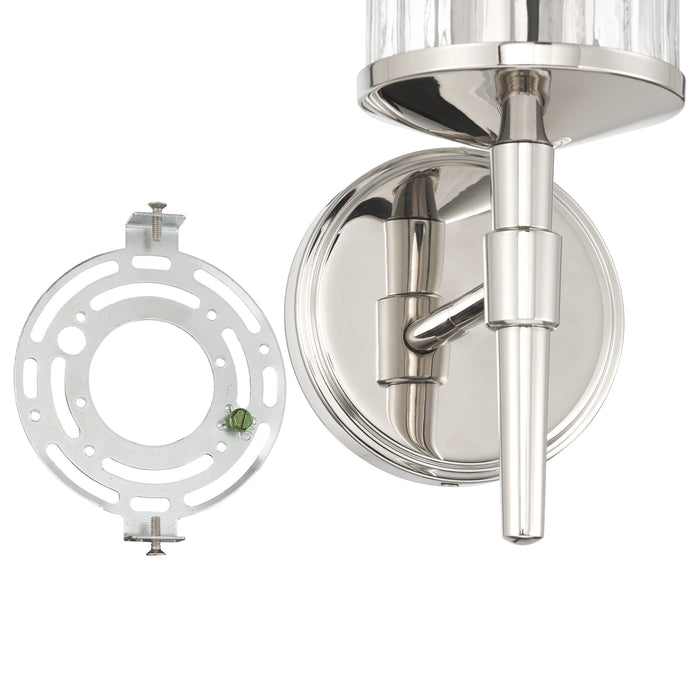 Vanity Light Thesis 207696A Andrea 5 inch 1 light Polished Nickel Vanity Light with Clear Ribbed Glass Shade THESIS