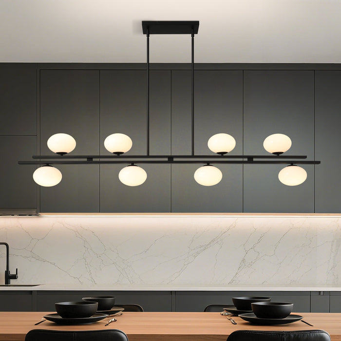 Chandelier Thesis 207386A Julep 64 inch 8 light Matte Black Linear Chandelier with Opal Glass Shades THESIS