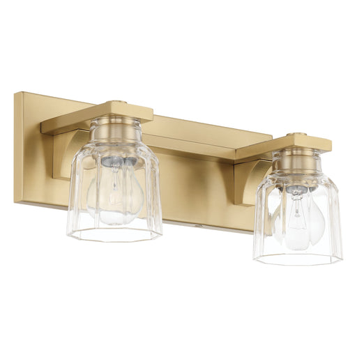 Vanity Light Thesis 207666A Dryden 15 inch 2 light Champagne Gold Vanity Light with Clear Ribbed Glass Shades THESIS