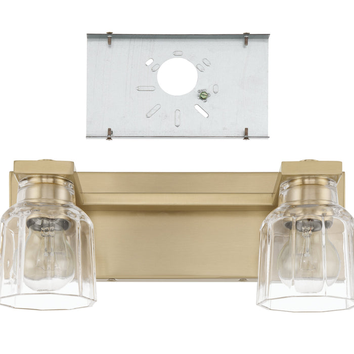 Vanity Light Thesis 207666A Dryden 15 inch 2 light Champagne Gold Vanity Light with Clear Ribbed Glass Shades THESIS