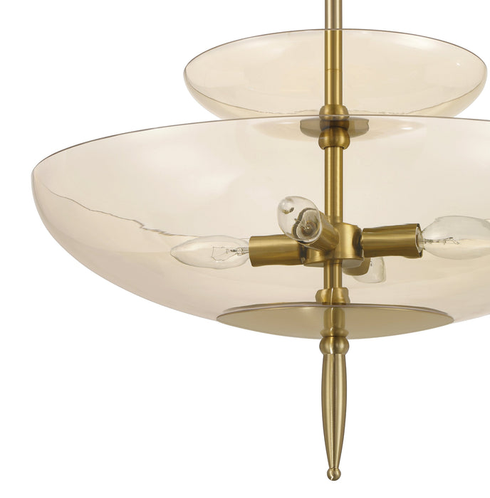 Convertible Pendant Thesis 207782A Fiorello 21 inch 4 light Brushed Gold Convertible Pendant with Smoked Amber Glass Shades THESIS