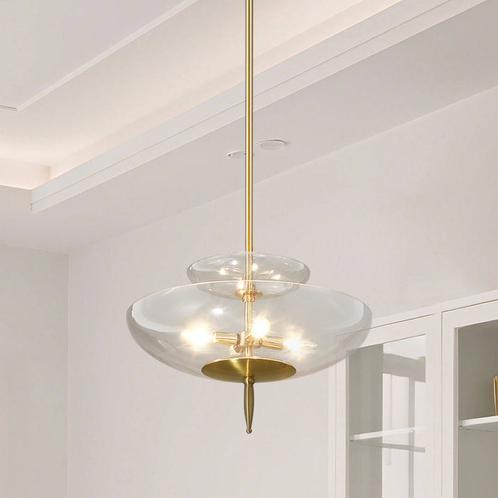 Convertible Pendant Thesis 207782A Fiorello 21 inch 4 light Brushed Gold Convertible Pendant with Smoked Amber Glass Shades THESIS