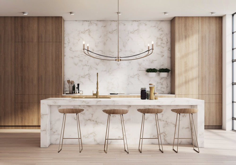 Chandelier Thesis 207372A Sussex 47 inch 4 light Champagne Gold and Black Faux Leather Linear Chandelier THESIS