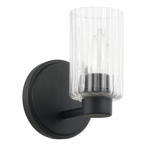 Vanity Light Thesis 207023A Bedminster 5 inch 1 light Matte Black Vanity Light with Clear Ribbed Glass Shade THESIS