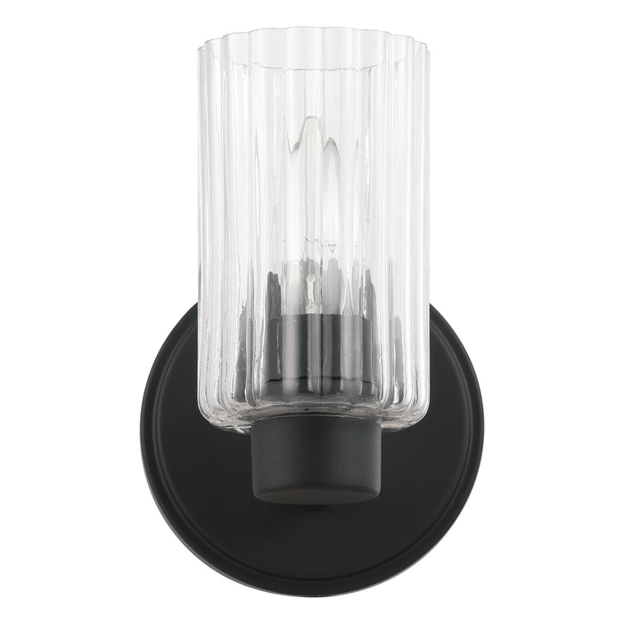 Vanity Light Thesis 207023A Bedminster 5 inch 1 light Matte Black Vanity Light with Clear Ribbed Glass Shade THESIS