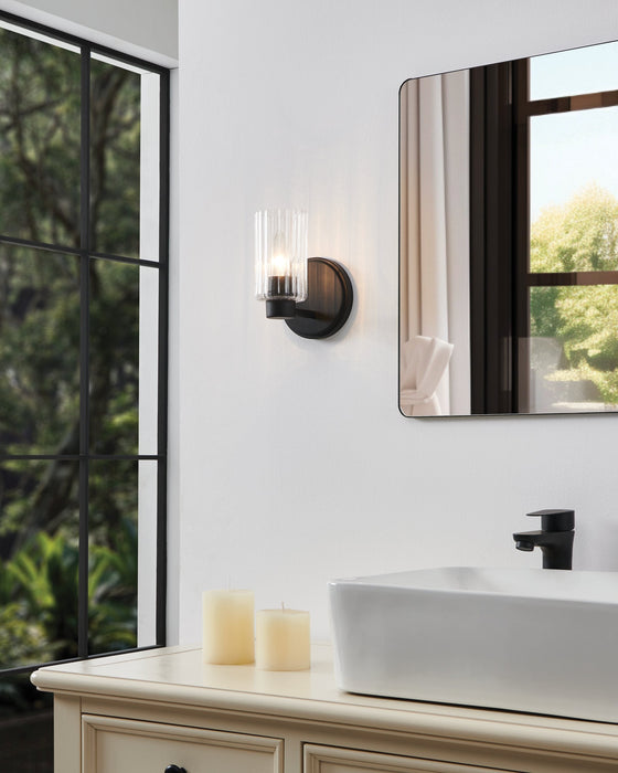 Vanity Light Thesis 207023A Bedminster 5 inch 1 light Matte Black Vanity Light with Clear Ribbed Glass Shade THESIS