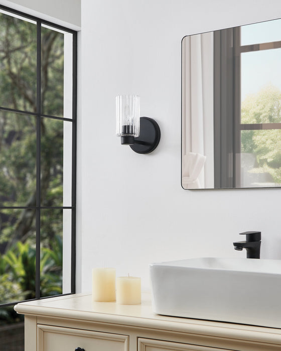 Vanity Light Thesis 207023A Bedminster 5 inch 1 light Matte Black Vanity Light with Clear Ribbed Glass Shade THESIS