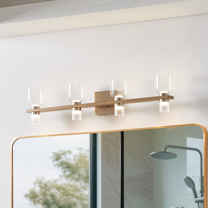 Vanity Light Thesis 207677A Amelia 34 inch 8 light Champagne Gold and Polished Nickel 5CCT LED Vanity Light with Clear and Clear Ribbed Glass THESIS