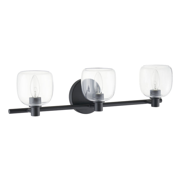 Vanity Light Thesis 207009A Valentina 24 inch 3 light Matte Black Vanity Light with Clear Glass Shades THESIS