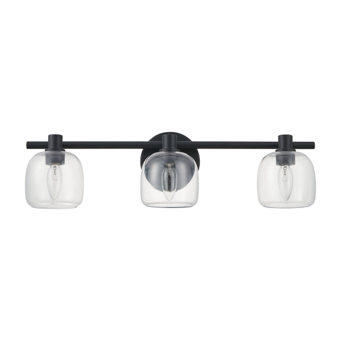 Vanity Light Thesis 207009A Valentina 24 inch 3 light Matte Black Vanity Light with Clear Glass Shades THESIS