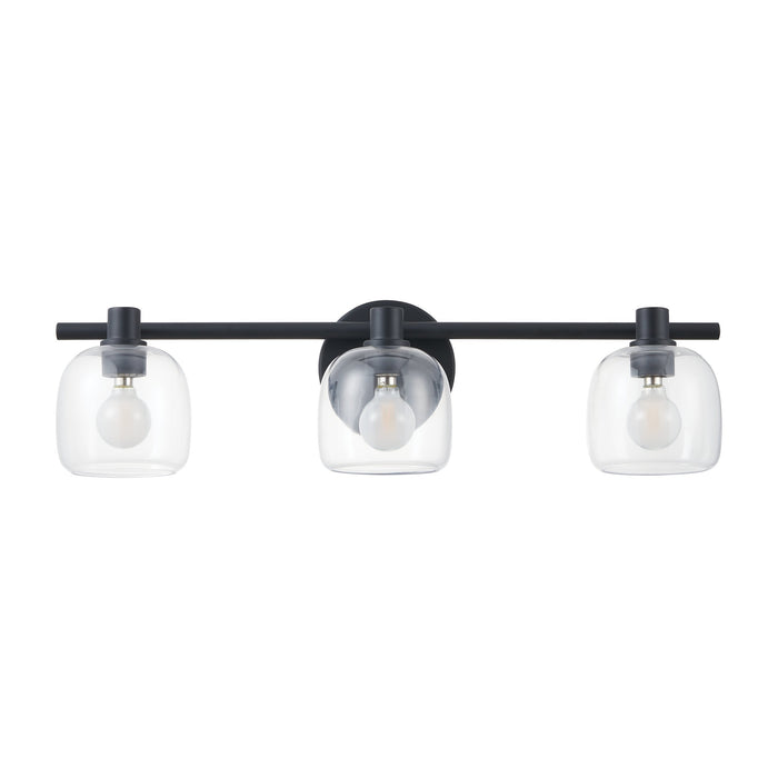 Vanity Light Thesis 207009A Valentina 24 inch 3 light Matte Black Vanity Light with Clear Glass Shades THESIS