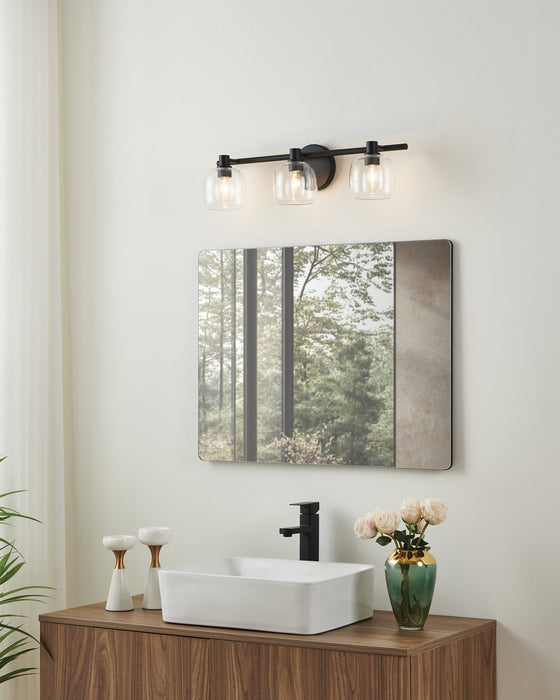 Vanity Light Thesis 207009A Valentina 24 inch 3 light Matte Black Vanity Light with Clear Glass Shades THESIS