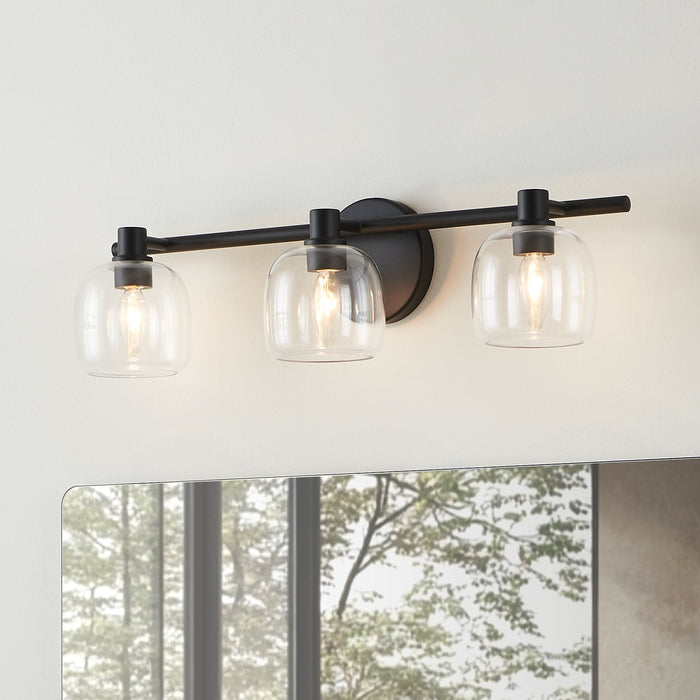 Vanity Light Thesis 207009A Valentina 24 inch 3 light Matte Black Vanity Light with Clear Glass Shades THESIS