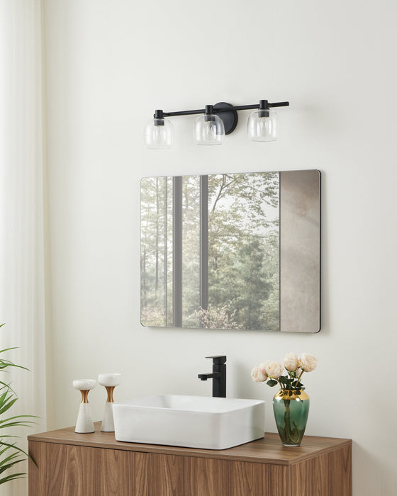 Vanity Light Thesis 207009A Valentina 24 inch 3 light Matte Black Vanity Light with Clear Glass Shades THESIS