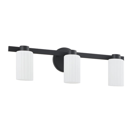 Vanity Light Thesis 207036A Bedminster 24 inch 3 light Matte Black Vanity Light with Etched Opal Ribbed Glass Shades THESIS