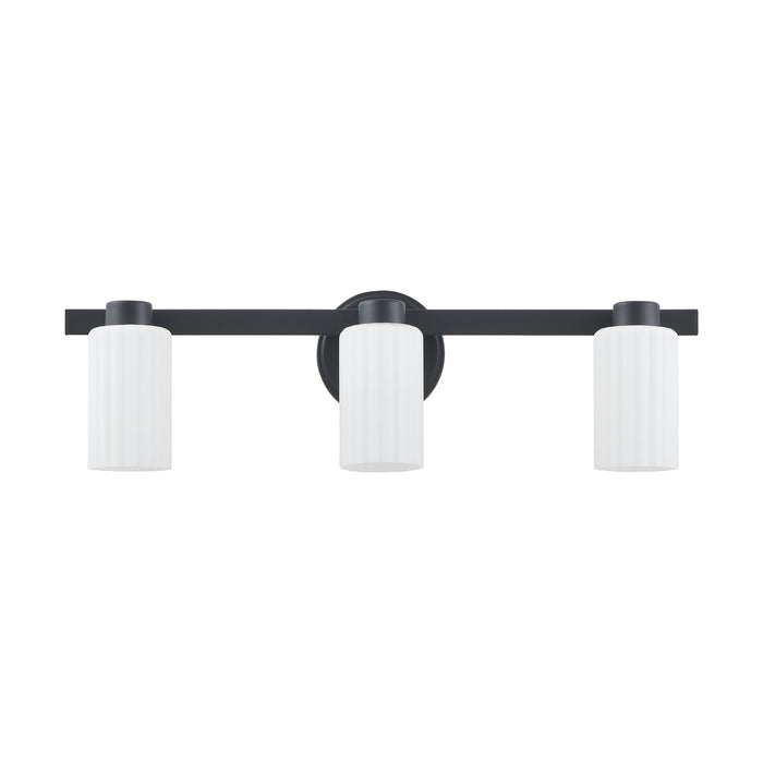 Vanity Light Thesis 207036A Bedminster 24 inch 3 light Matte Black Vanity Light with Etched Opal Ribbed Glass Shades THESIS