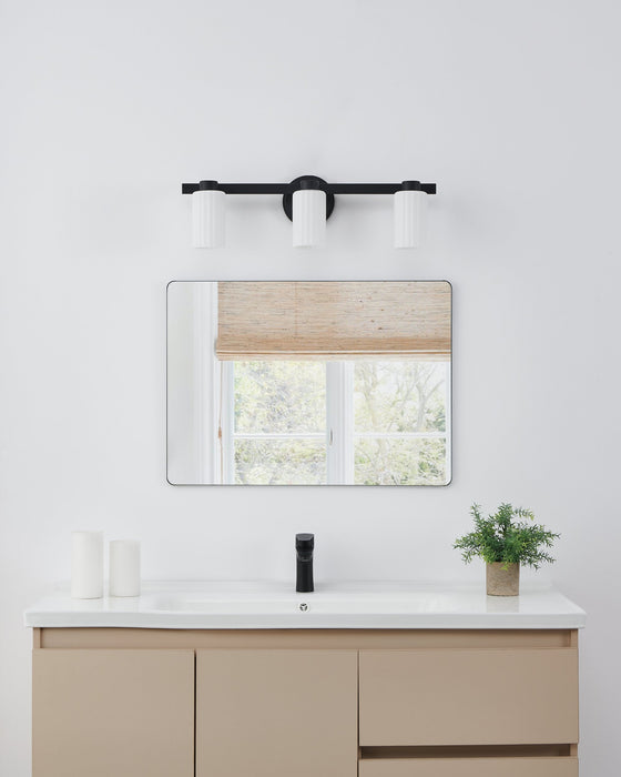 Vanity Light Thesis 207036A Bedminster 24 inch 3 light Matte Black Vanity Light with Etched Opal Ribbed Glass Shades THESIS