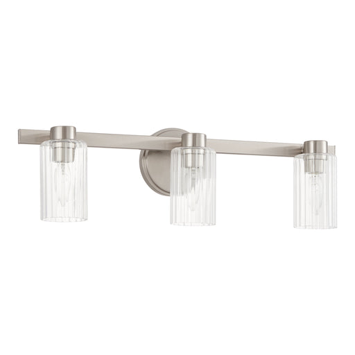 Vanity Light Thesis 207041A Bedminster 24 inch 3 light Brushed Nickel Vanity Light with Clear Ribbed Glass Shades THESIS