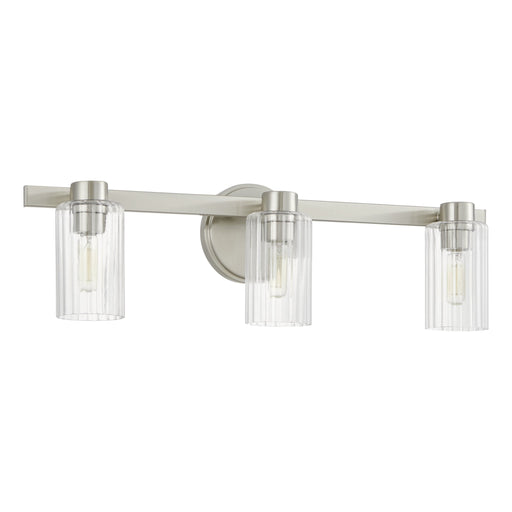 Vanity Light Thesis 207041A Bedminster 24 inch 3 light Brushed Nickel Vanity Light with Clear Ribbed Glass Shades THESIS