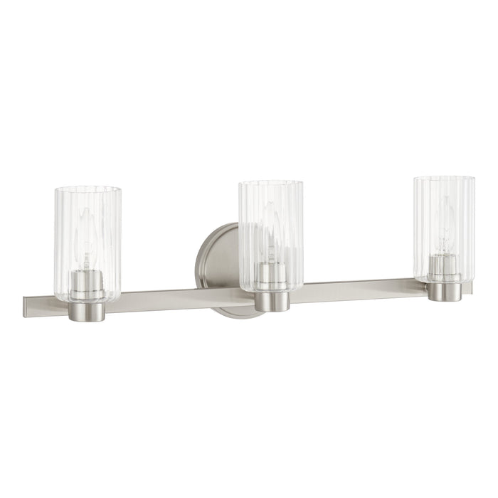 Vanity Light Thesis 207041A Bedminster 24 inch 3 light Brushed Nickel Vanity Light with Clear Ribbed Glass Shades THESIS