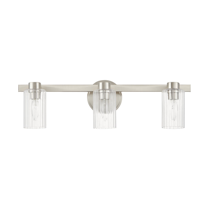 Vanity Light Thesis 207041A Bedminster 24 inch 3 light Brushed Nickel Vanity Light with Clear Ribbed Glass Shades THESIS