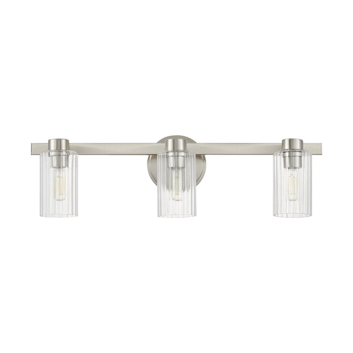 Vanity Light Thesis 207041A Bedminster 24 inch 3 light Brushed Nickel Vanity Light with Clear Ribbed Glass Shades THESIS