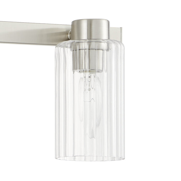 Vanity Light Thesis 207041A Bedminster 24 inch 3 light Brushed Nickel Vanity Light with Clear Ribbed Glass Shades THESIS