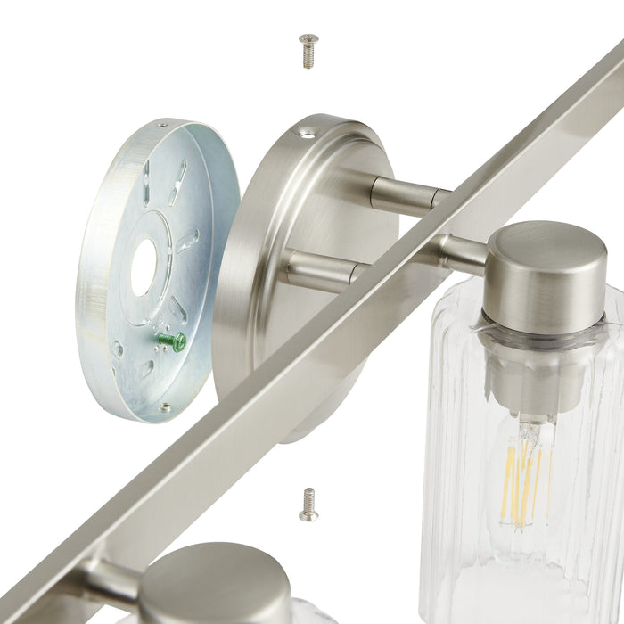 Vanity Light Thesis 207041A Bedminster 24 inch 3 light Brushed Nickel Vanity Light with Clear Ribbed Glass Shades THESIS