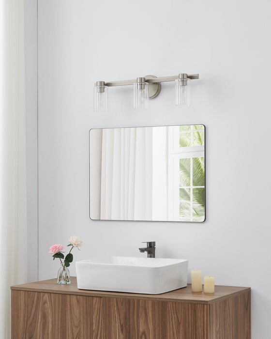 Vanity Light Thesis 207041A Bedminster 24 inch 3 light Brushed Nickel Vanity Light with Clear Ribbed Glass Shades THESIS