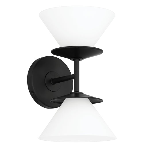 Vanity Light Thesis 207321A Tremolo 11 inch 2 light Matte Black and Champagne Gold Vanity Light with Etched Opal Glass THESIS