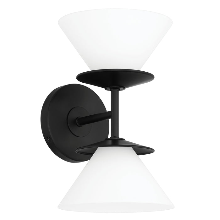 Vanity Light Thesis 207321A Tremolo 11 inch 2 light Matte Black and Champagne Gold Vanity Light with Etched Opal Glass THESIS