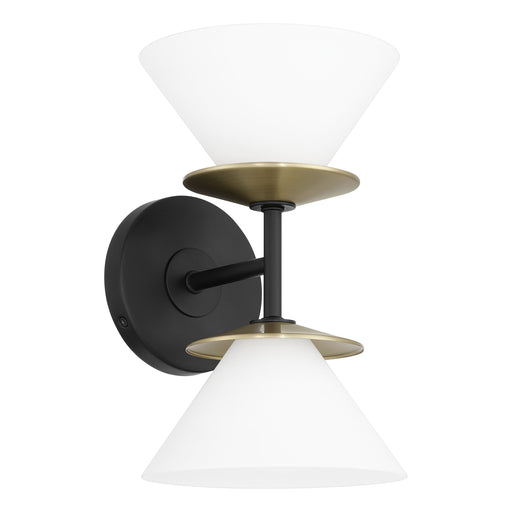 Vanity Light Thesis 207321A Tremolo 11 inch 2 light Matte Black and Champagne Gold Vanity Light with Etched Opal Glass THESIS