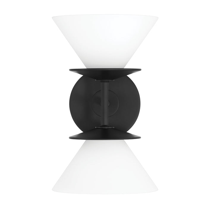 Vanity Light Thesis 207321A Tremolo 11 inch 2 light Matte Black and Champagne Gold Vanity Light with Etched Opal Glass THESIS