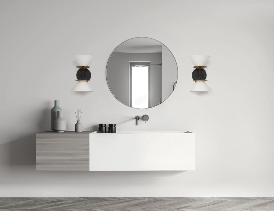 Vanity Light Thesis 207321A Tremolo 11 inch 2 light Matte Black and Champagne Gold Vanity Light with Etched Opal Glass THESIS