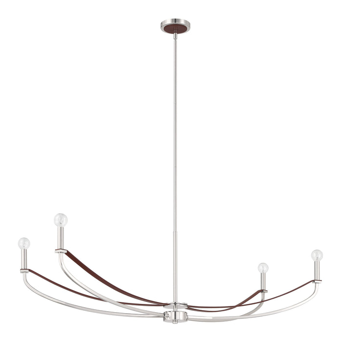Chandelier Thesis 207376A Sussex 47 inch 4 light Polished Nickel and Dark Brown Faux Leather Linear Chandelier THESIS