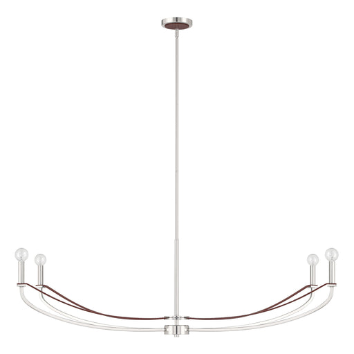 Chandelier Thesis 207376A Sussex 47 inch 4 light Polished Nickel and Dark Brown Faux Leather Linear Chandelier THESIS