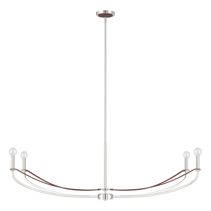 Chandelier Thesis 207376A Sussex 47 inch 4 light Polished Nickel and Dark Brown Faux Leather Linear Chandelier THESIS