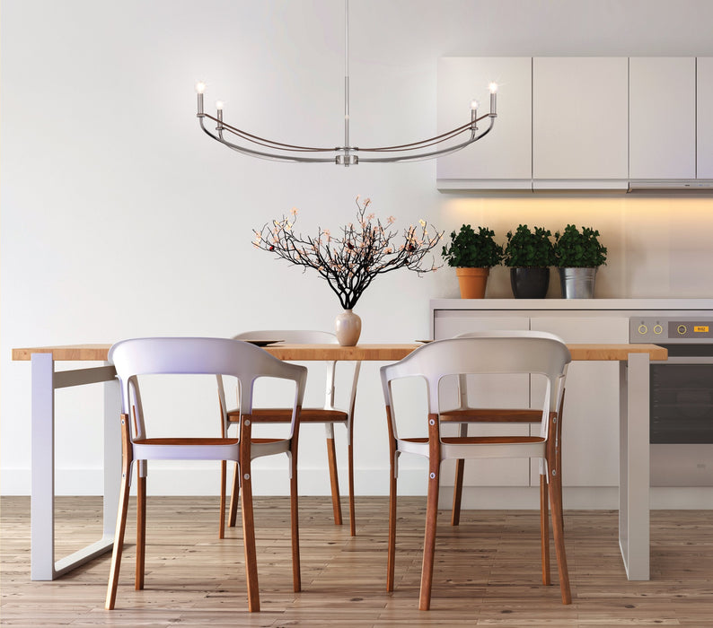 Chandelier Thesis 207376A Sussex 47 inch 4 light Polished Nickel and Dark Brown Faux Leather Linear Chandelier THESIS