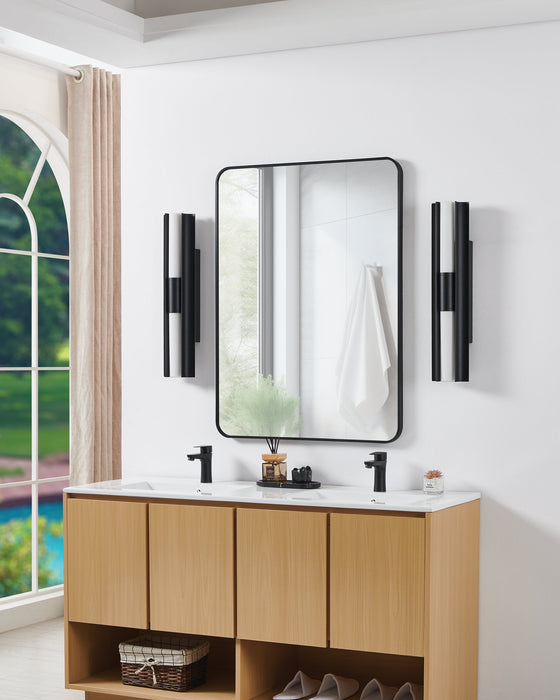 Vanity Light Thesis 207632A Colton 24 inch 2 light Textured Black 5CCT LED Vanity Light with Etched Opal Glass Shades THESIS