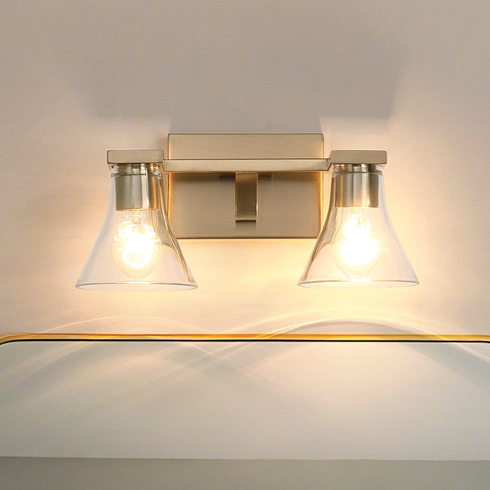 Vanity Light Thesis 207657A Gilford 14 inch 2 light Champagne Gold Vanity Light with Clear Glass Shades THESIS