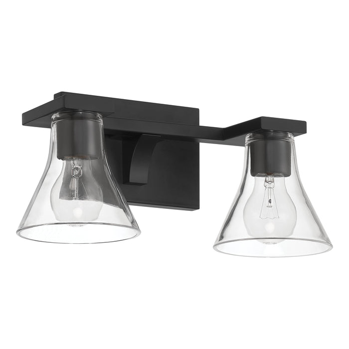 Vanity Light Thesis 207662A Gilford 14 inch 2 light Matte Black Vanity Light with Clear Glass Shades THESIS