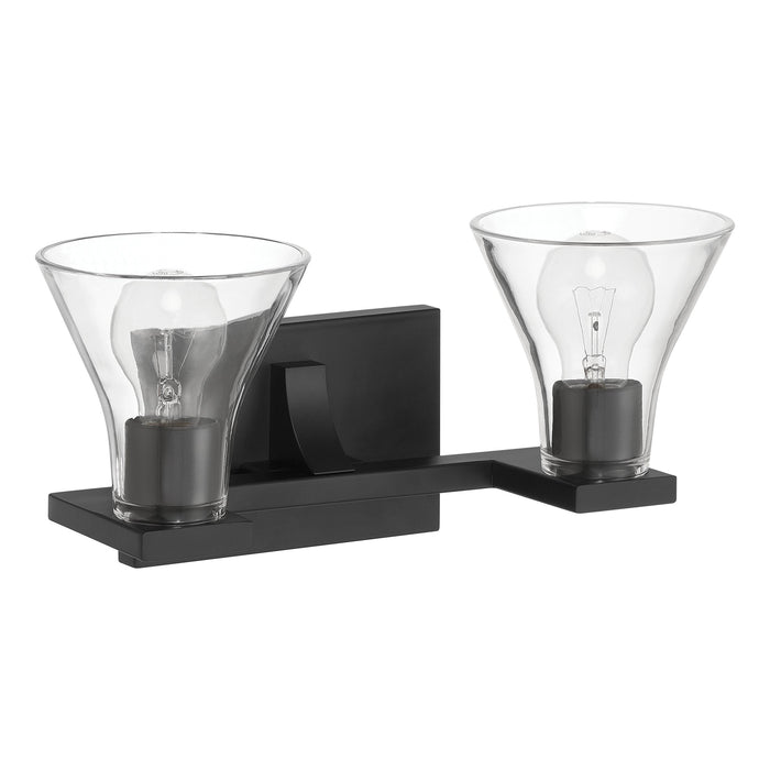 Vanity Light Thesis 207662A Gilford 14 inch 2 light Matte Black Vanity Light with Clear Glass Shades THESIS