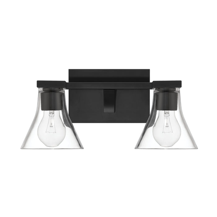 Vanity Light Thesis 207662A Gilford 14 inch 2 light Matte Black Vanity Light with Clear Glass Shades THESIS
