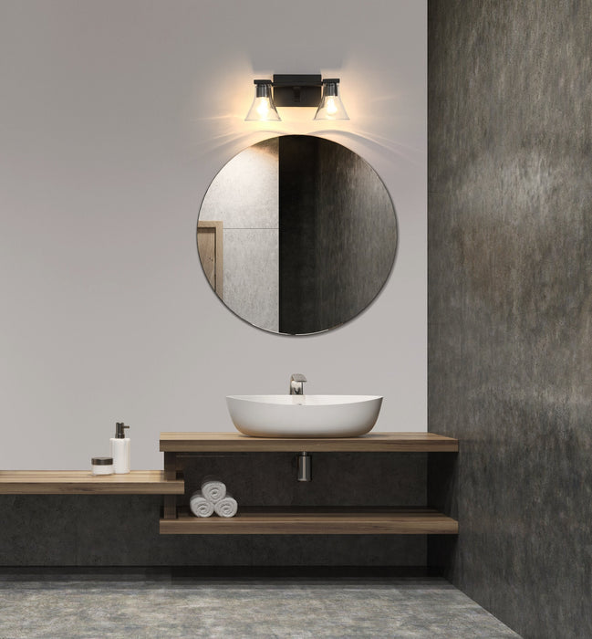 Vanity Light Thesis 207662A Gilford 14 inch 2 light Matte Black Vanity Light with Clear Glass Shades THESIS