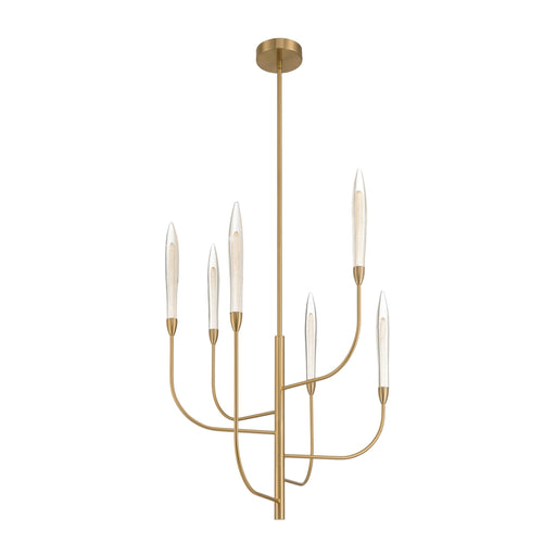 Chandelier Thesis 207266A Calle 28 inch 6 light Brass LED Chandelier with Gold Leaf Hand Pressed Glass Shades THESIS