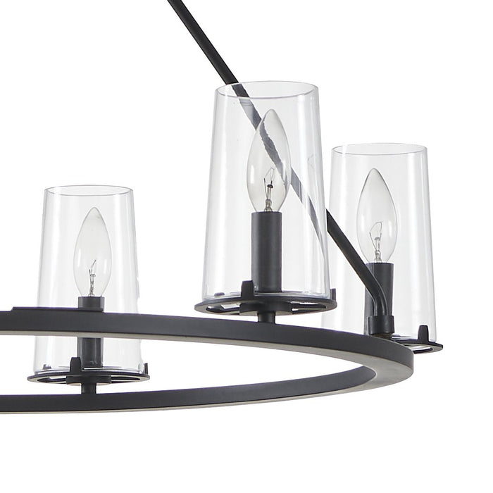 Chandelier Thesis 206953A Jared 30 inch 6 light Matte Black Chandelier with Clear Glass Shades THESIS