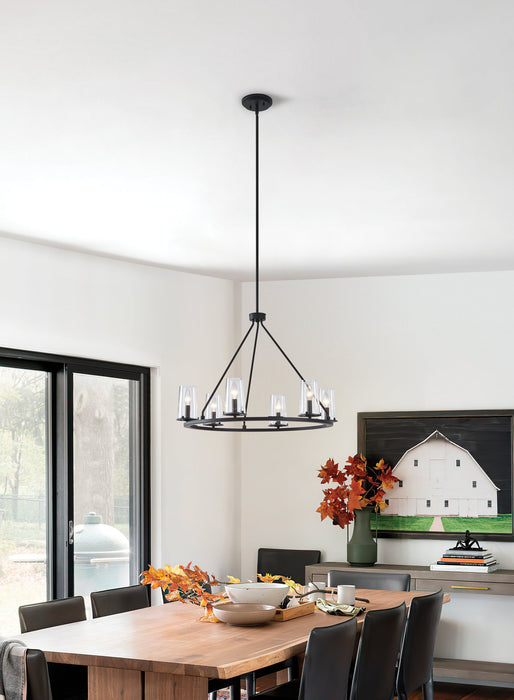 Chandelier Thesis 206953A Jared 30 inch 6 light Matte Black Chandelier with Clear Glass Shades THESIS