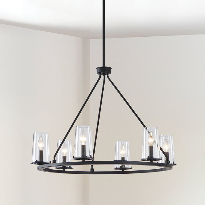 Chandelier Thesis 206953A Jared 30 inch 6 light Matte Black Chandelier with Clear Glass Shades THESIS