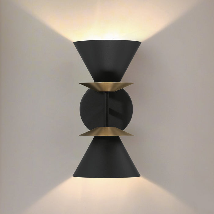 Wall Sconce Thesis 207319A Tremolo 12 inch 2 light Textured Black and Champagne Gold Wall Sconce THESIS