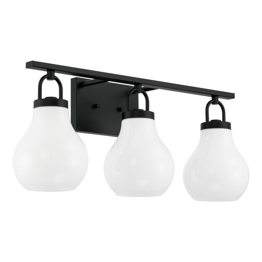 Vanity Light Thesis 207852A Mansfield 24 inch 3 light Matte Black Vanity Light with Opal Glass Shades THESIS